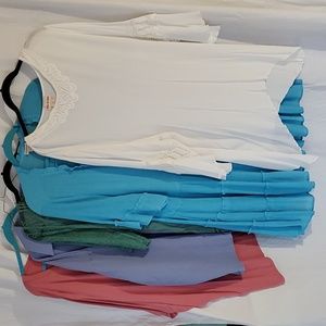 Set 3 tops, 1 dress, 1 cover up. Various brands sizes ~3x see pics for tag sizes